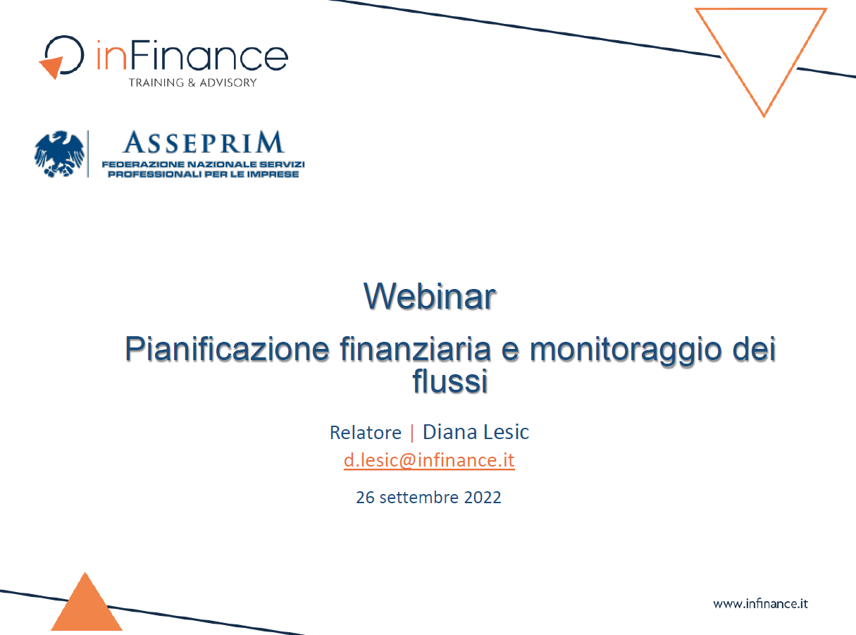 Immagine WEBINAR 26 settembre 2022: Pianificazione finanziaria e monitoraggio dei flussi di cassa